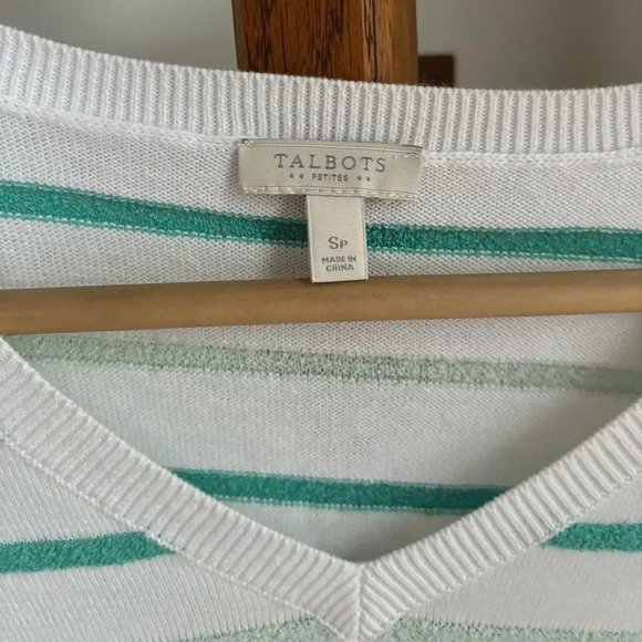 Talbots Small Petite Striped V Neck Cotton Blend 3/4 Sleeve Lightweight Sweater - Picture 3 of 5